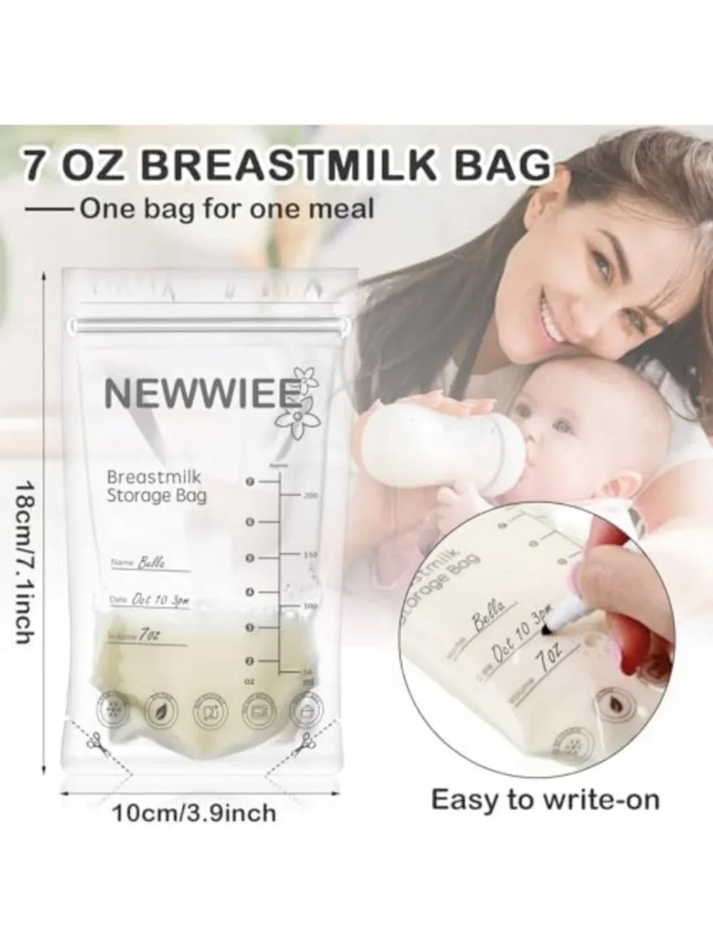 600 Count Breastmilk Storage Bags 7oz Self-Standing Freezer Safe, Gray